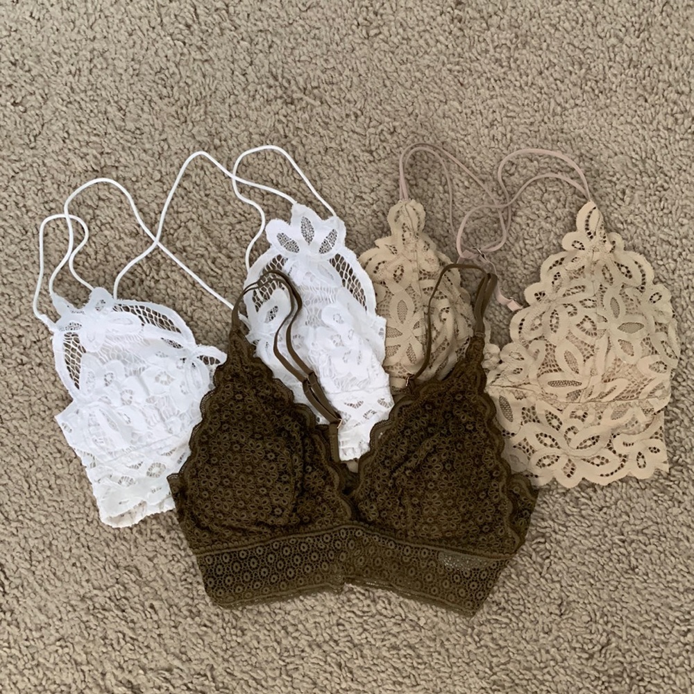 Bundle of neutral colored lace bralettes